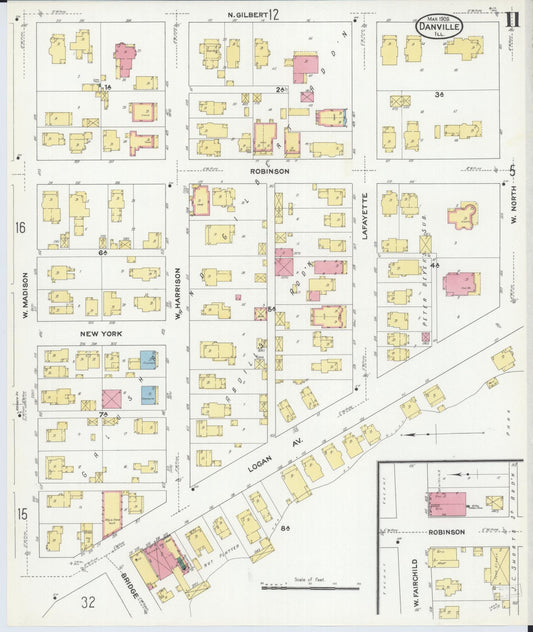 Sanborn Fire Insurance Map from Danville, Vermilion County, Illinois (1909), Sheet #0011 - Historic Sanborn Fire Insurance Map Print, vintage old map wall art, antique decor, genealogy gift, Illinois Illinois map