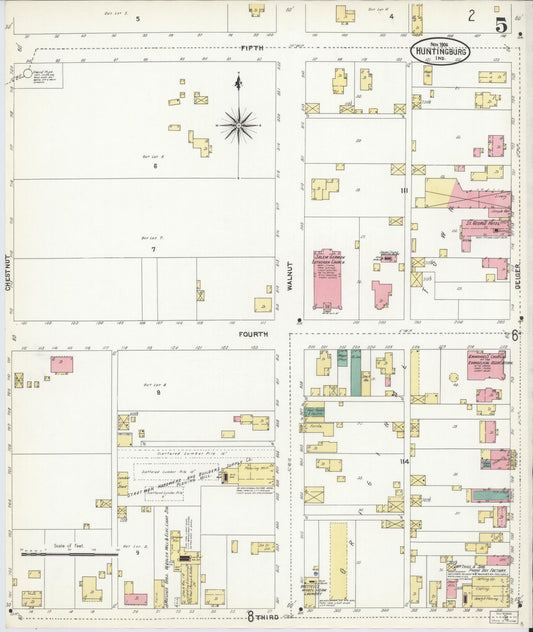 Sanborn Fire Insurance Map from Huntingburg, Dubois County, Indiana (1906), Sheet #0005 - Historic Sanborn Fire Insurance Map Print, vintage old map wall art, antique decor, genealogy gift, Indiana Indiana map