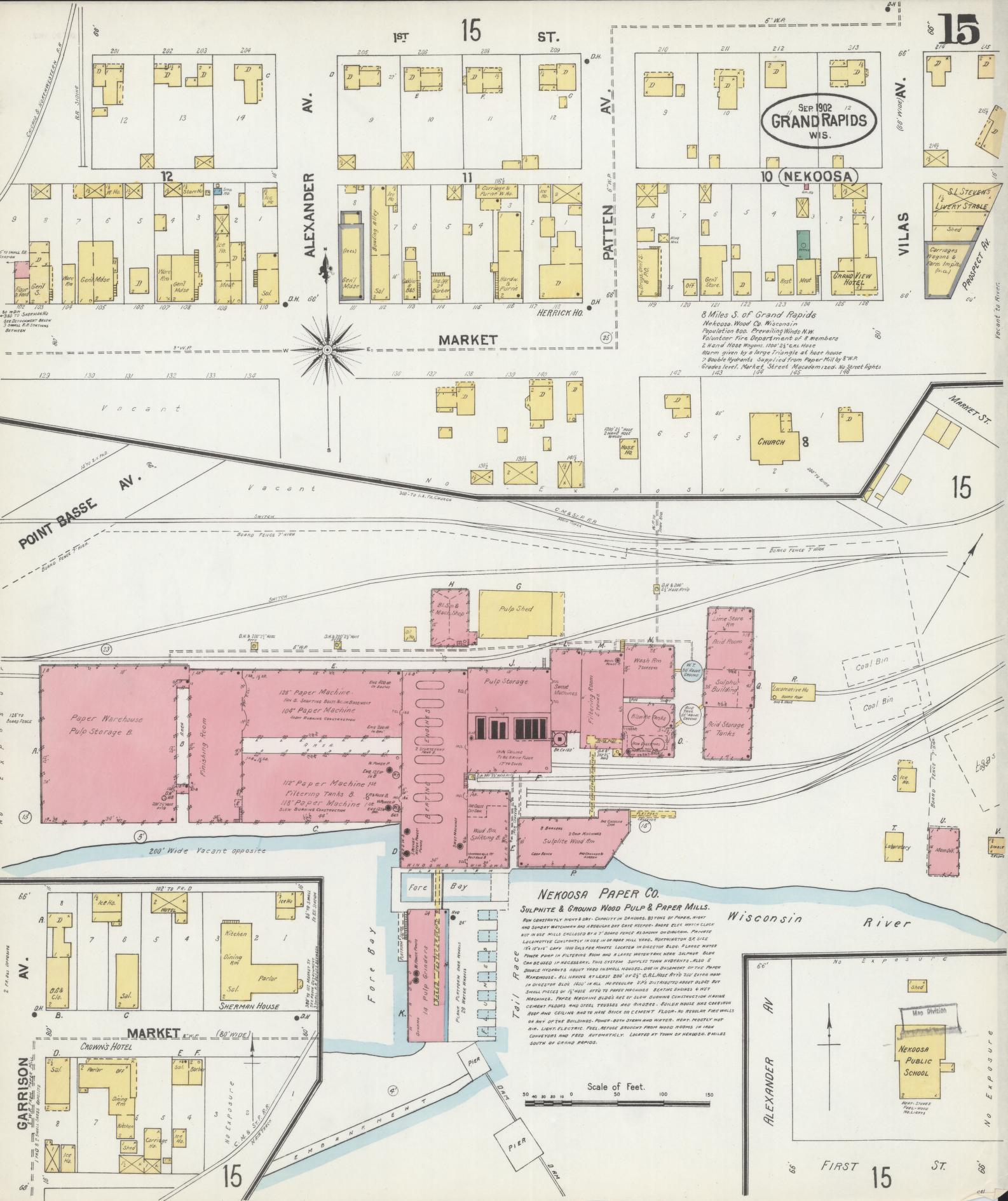 Sanborn Fire Insurance Map from Grand Rapids, Wood County, Wisconsin (1902), Sheet #0015 - Complete Map Set gallery image, historic Sanborn map, vintage wall art, Wisconsin Wisconsin