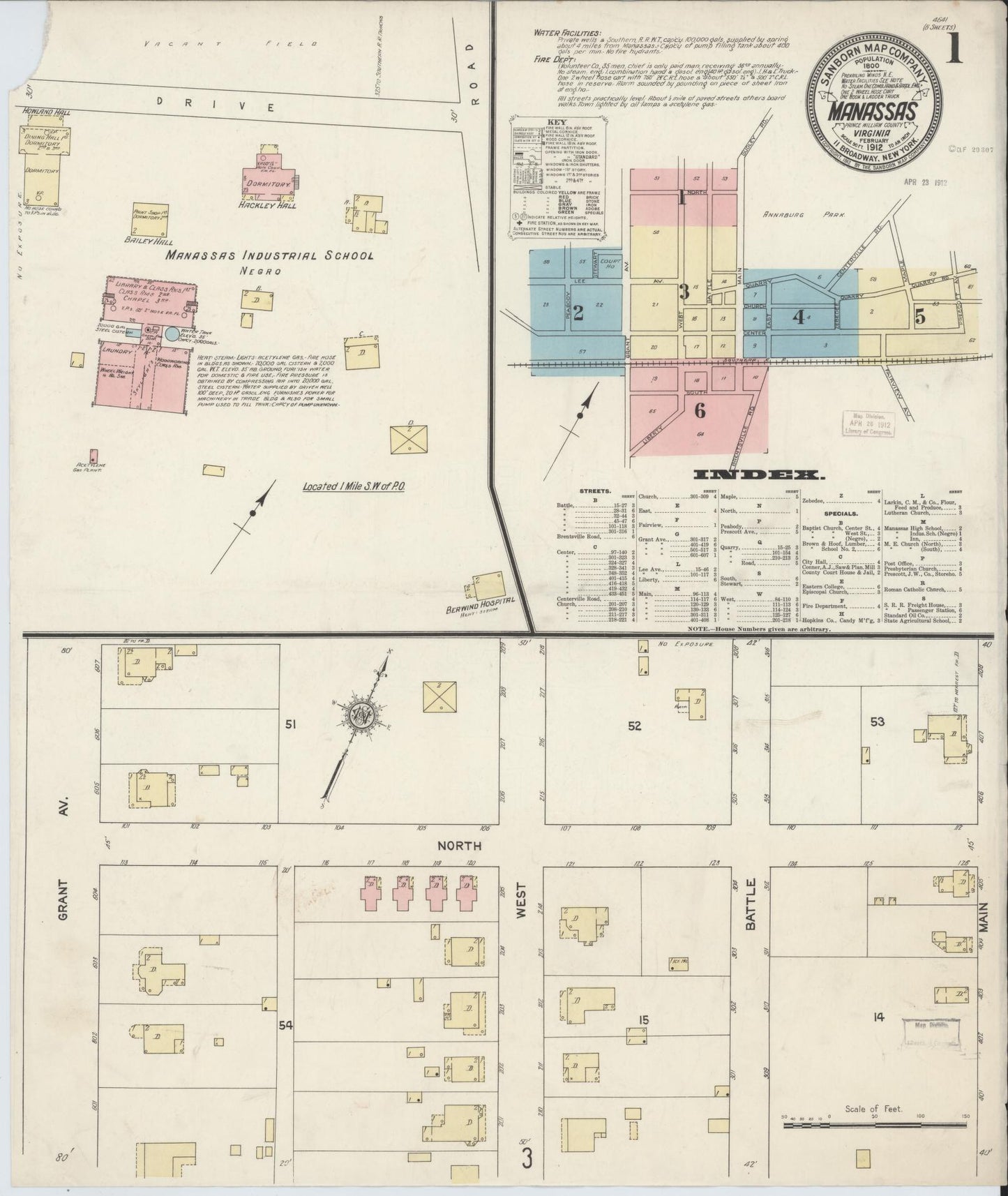 Sanborn Fire Insurance Map from Manassas, Independent Cities, Virginia (1912), Sheet #0001 - Complete Map Set gallery image, historic Sanborn map, vintage wall art, Virginia Virginia