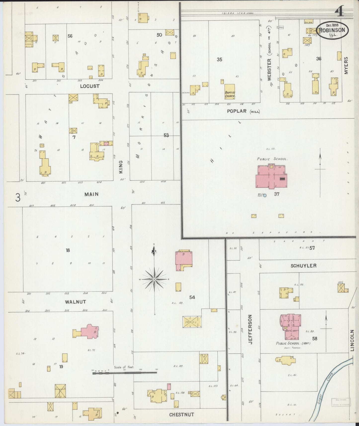 Sanborn Fire Insurance Map from Robinson, Crawford County, Illinois (1899), Sheet #0004 - Complete Map Set gallery image, historic Sanborn map, vintage wall art, Illinois Illinois