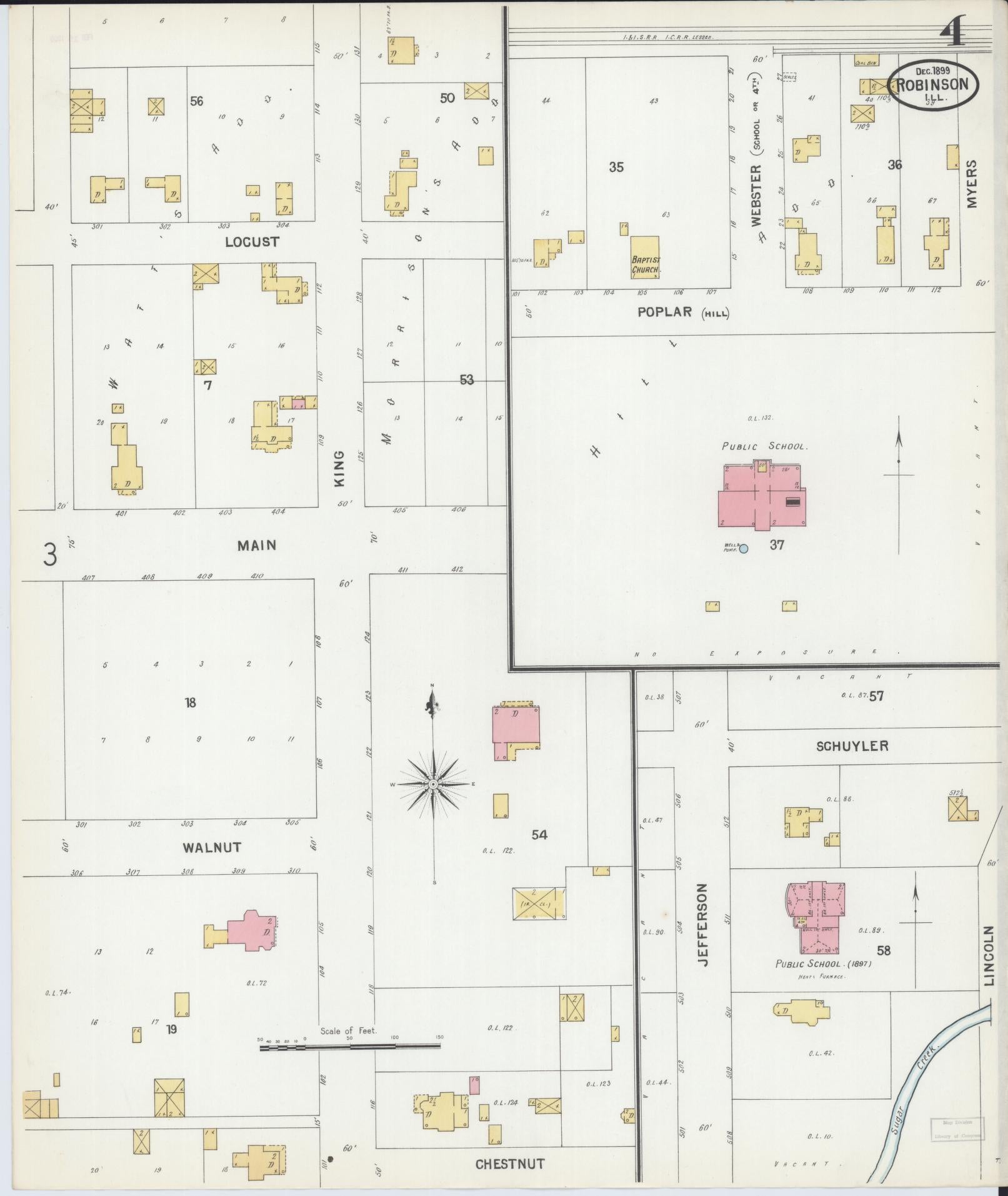 Sanborn Fire Insurance Map from Robinson, Crawford County, Illinois (1899), Sheet #0004 - Complete Map Set gallery image, historic Sanborn map, vintage wall art, Illinois Illinois