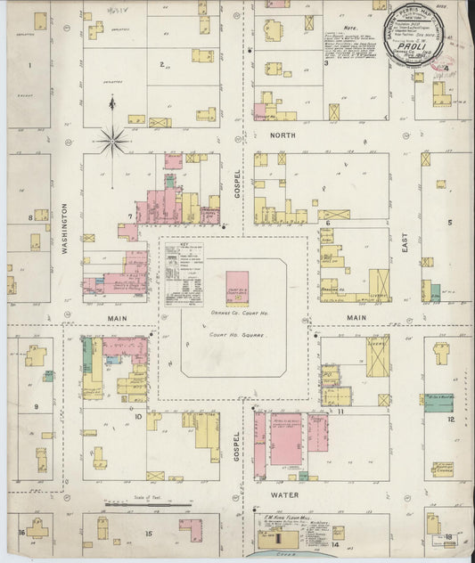 Sanborn Fire Insurance Map from Paoli, Orange County, Indiana (1895), Sheet #0001 - Historic Sanborn Fire Insurance Map Print, vintage old map wall art, antique decor, genealogy gift, Indiana Indiana map