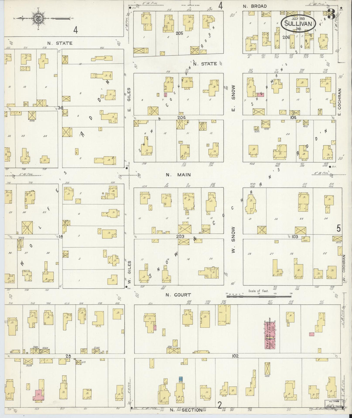 Sanborn Fire Insurance Map from Sullivan, Sullivan County, Indiana (1913), Sheet #0003 - Historic Sanborn Fire Insurance Map Print, vintage old map wall art, antique decor, genealogy gift, Indiana Indiana map