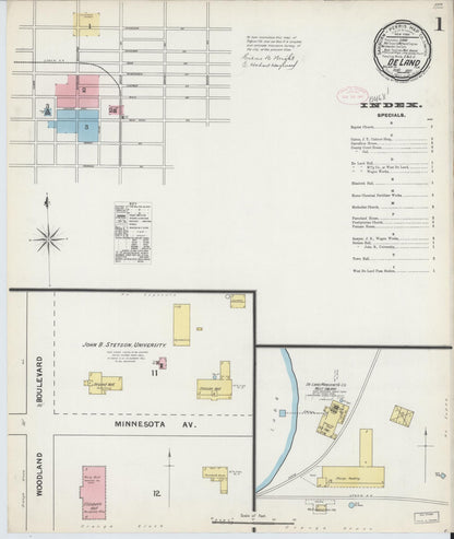 Sanborn Fire Insurance Map from De Land, Volusia County, Florida (1892), Sheet #0001 - Historic Sanborn Fire Insurance Map Print, vintage old map wall art, antique decor, genealogy gift, Florida Florida map