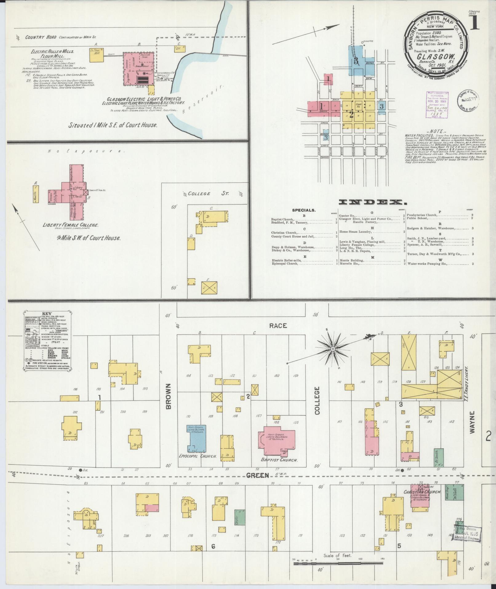 Sanborn Fire Insurance Map from Glasgow, Barren County, Kentucky (1901), Sheet #0001 - Complete Map Set gallery image, historic Sanborn map, vintage wall art, Kentucky Kentucky