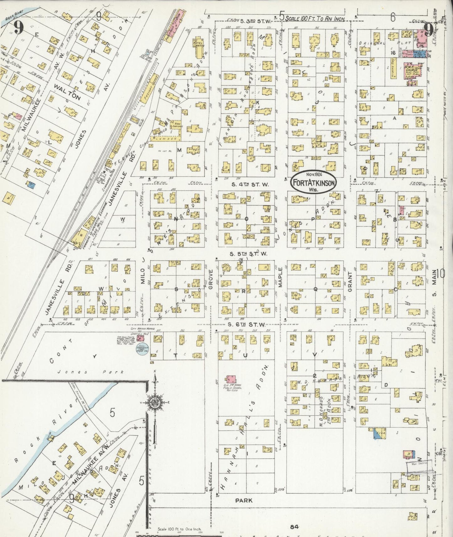 Sanborn Fire Insurance Map from Fort Atkinson, Jefferson County, Wisconsin (1924), Sheet #0009 - Complete Map Set gallery image, historic Sanborn map, vintage wall art, Wisconsin Wisconsin