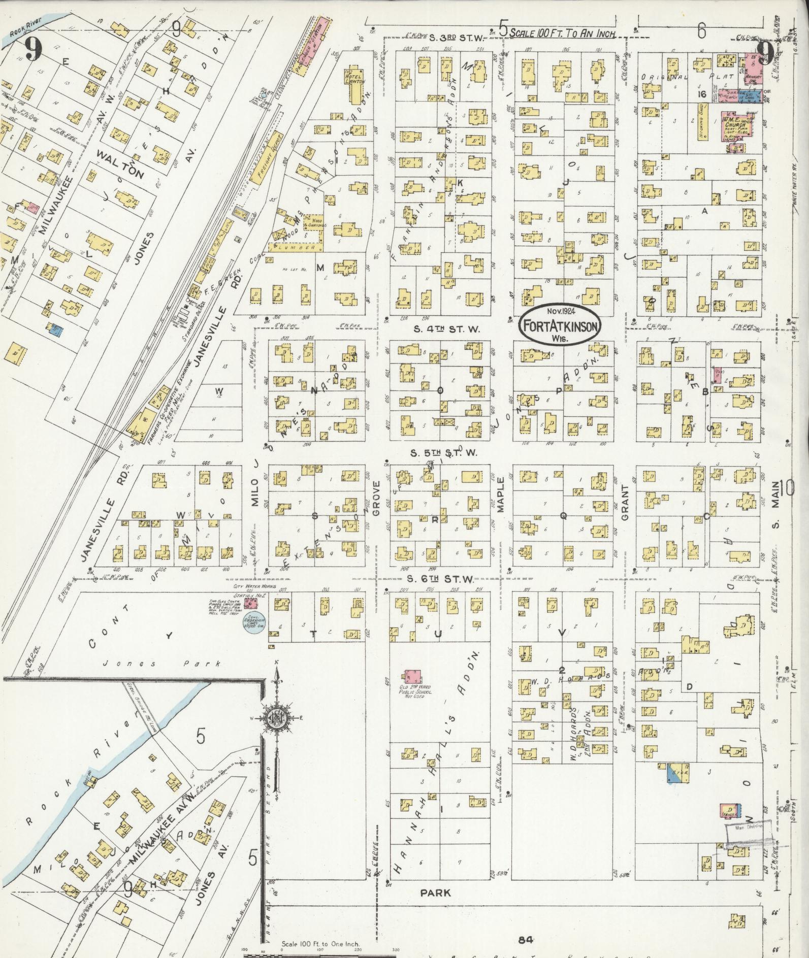 Sanborn Fire Insurance Map from Fort Atkinson, Jefferson County, Wisconsin (1924), Sheet #0009 - Complete Map Set gallery image, historic Sanborn map, vintage wall art, Wisconsin Wisconsin