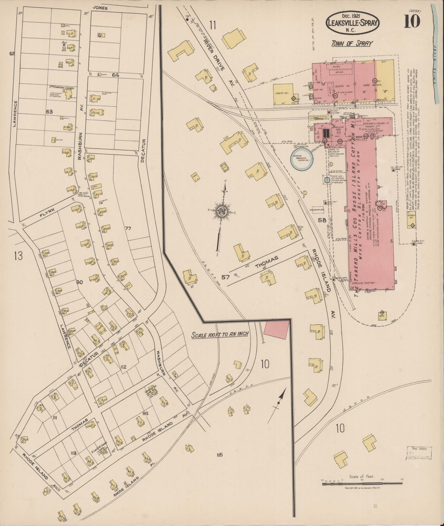 Sanborn Fire Insurance Map from Leaksville-spray, Rockingham County, North Carolina (1921), Sheet #0010 - Complete Map Set gallery image, historic Sanborn map, vintage wall art, North Carolina North Carolina