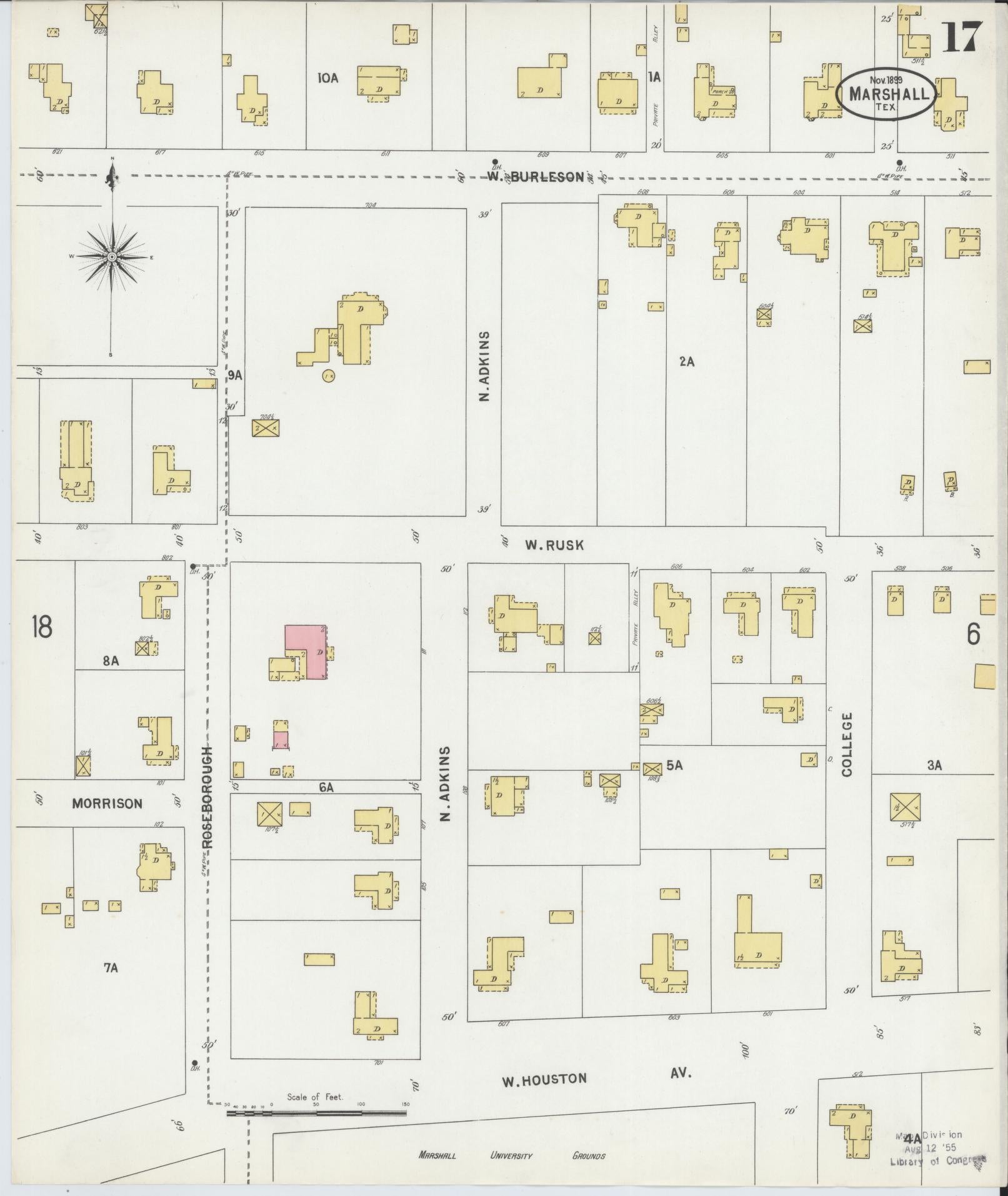 Sanborn Fire Insurance Map from Marshall, Harrison County, Texas (1899), Sheet #0017 - Historic Sanborn Fire Insurance Map Print, vintage old map wall art, antique decor, genealogy gift, Texas Texas map