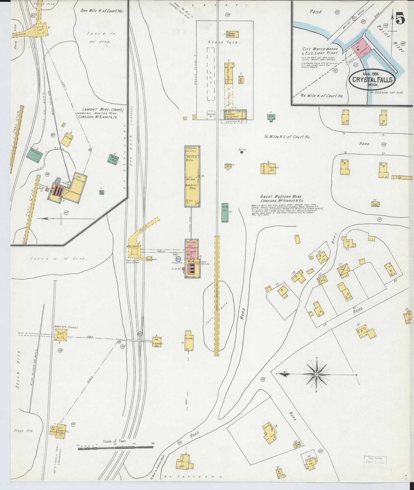 Sanborn Fire Insurance Map from Crystal Falls, Iron County, Michigan (1904), Sheet #0005 - Complete Map Set gallery image, historic Sanborn map, vintage wall art, Michigan Michigan