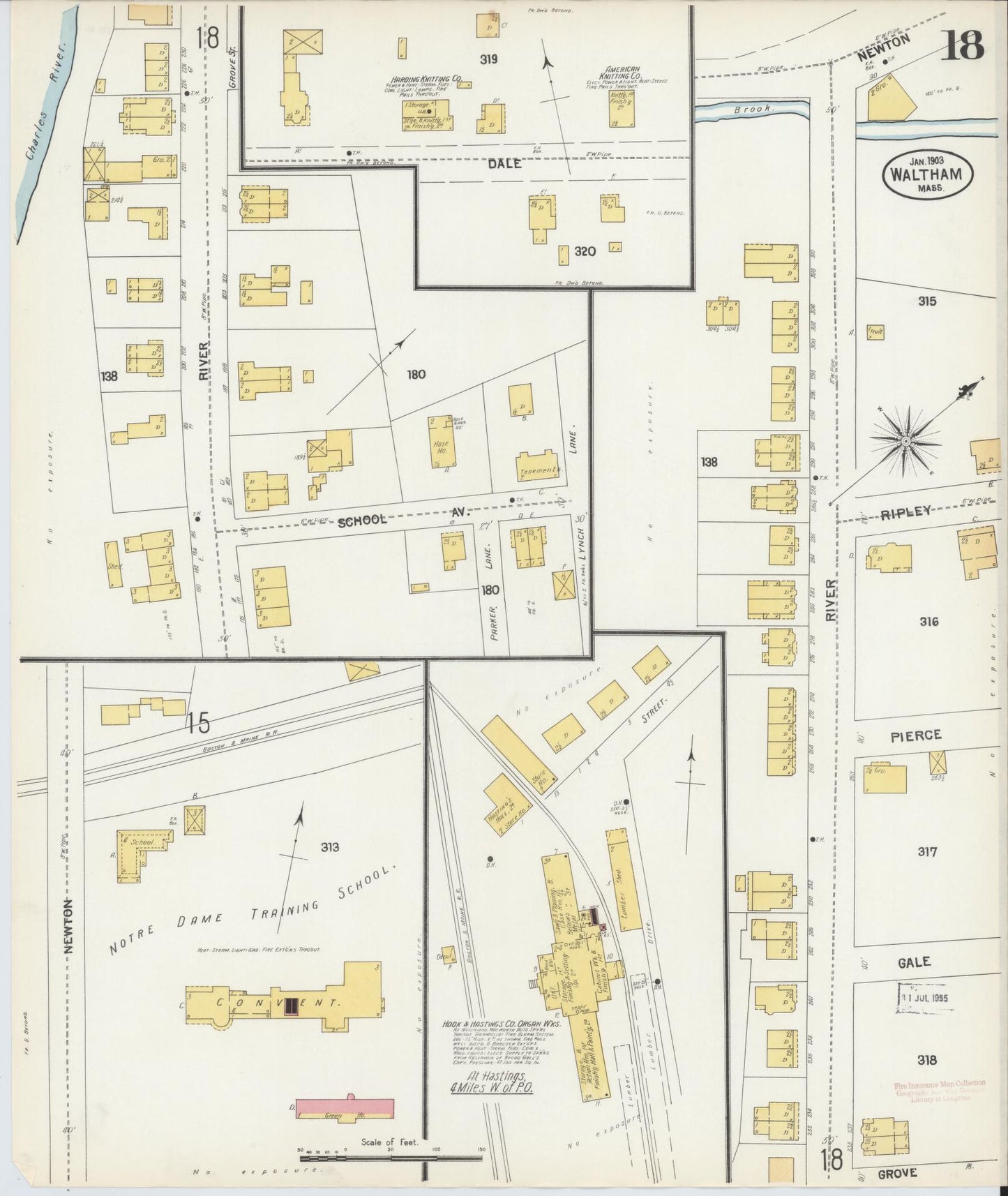Sanborn Fire Insurance Map from Waltham, Middlesex County, Massachusetts (1903), Sheet #0018 - Complete Map Set gallery image, historic Sanborn map, vintage wall art, Massachusetts Massachusetts