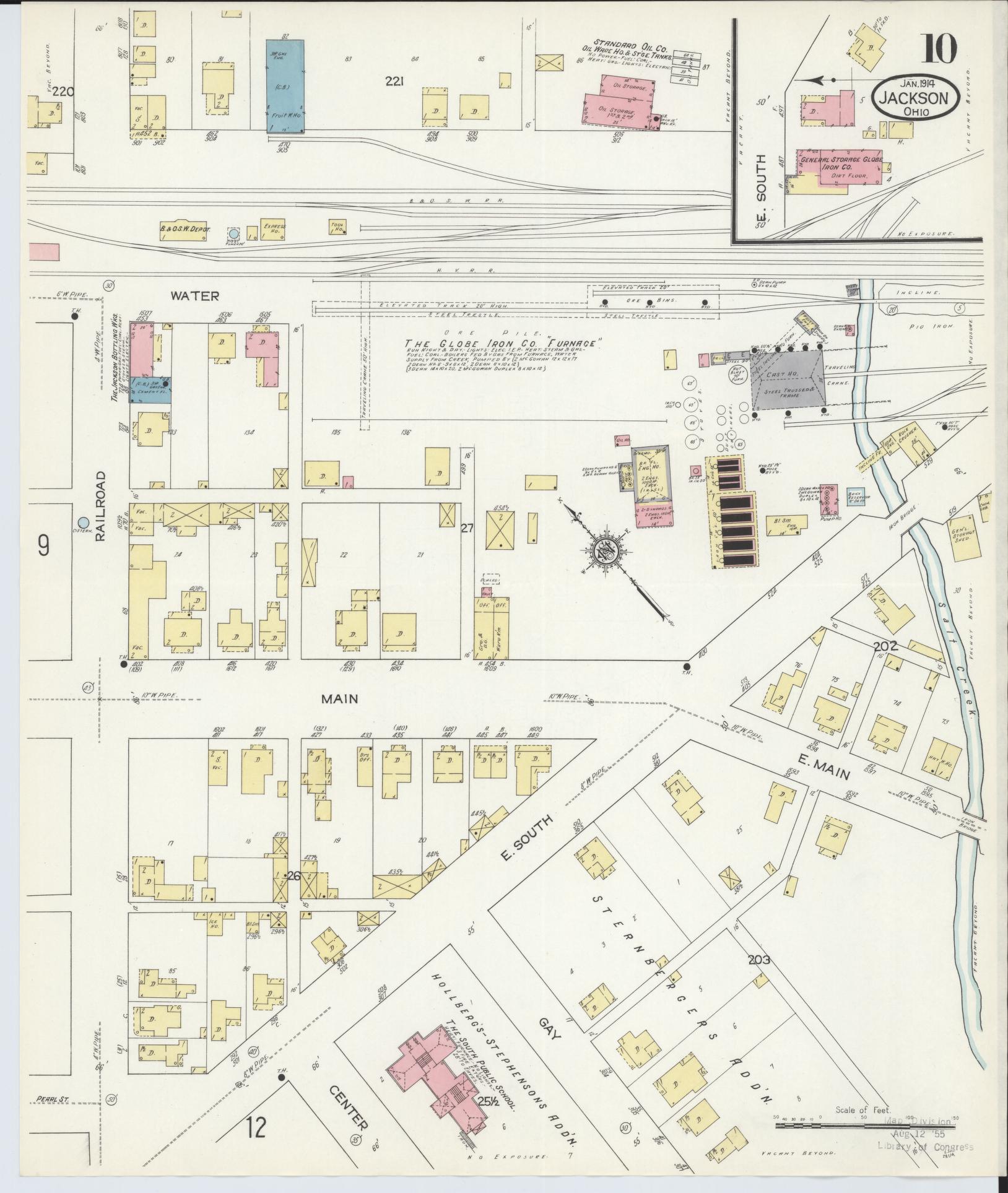 Sanborn Fire Insurance Map from Jackson, Jackson County, Ohio (1914), Sheet #0010 - Historic Sanborn Fire Insurance Map Print, vintage old map wall art, antique decor, genealogy gift, Ohio Ohio map