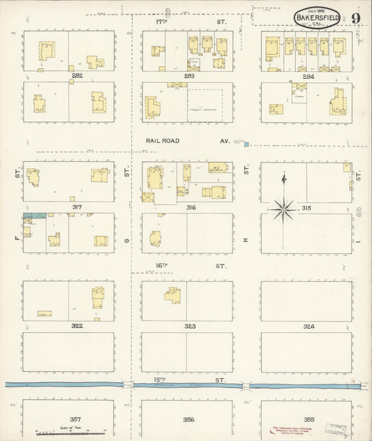 Sanborn Fire Insurance Map from Bakersfield, Kern County, California (1892), Sheet #0009 - Historic Sanborn Fire Insurance Map Print, vintage old map wall art, antique decor, genealogy gift, California California map