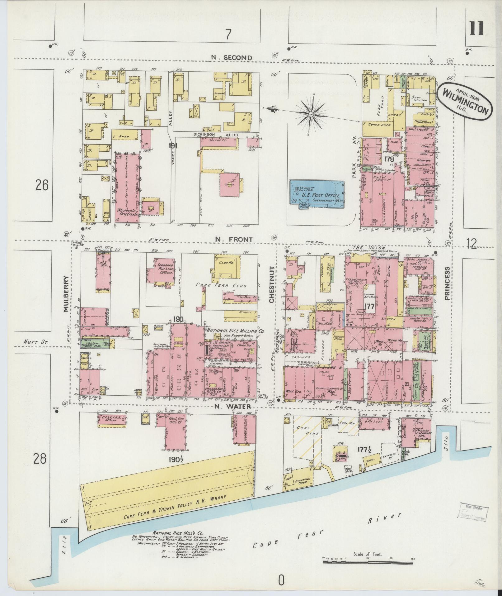 Sanborn Fire Insurance Map from Wilmington, New Hanover County, North Carolina (1898), Sheet #0011 - Historic Sanborn Fire Insurance Map Print, vintage old map wall art, antique decor, genealogy gift, North Carolina North Carolina map