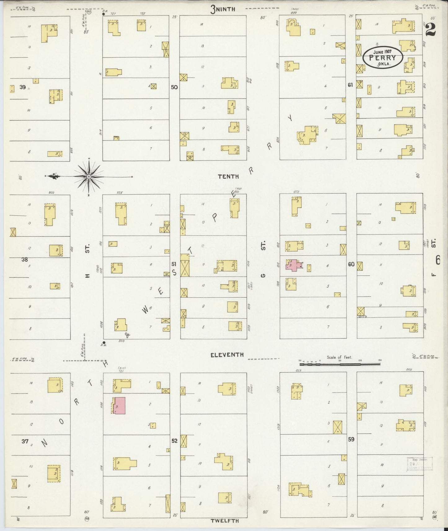 Sanborn Fire Insurance Map from Perry, Noble County, Oklahoma (1907), Sheet #0002 - Complete Map Set gallery image, historic Sanborn map, vintage wall art, Oklahoma Oklahoma