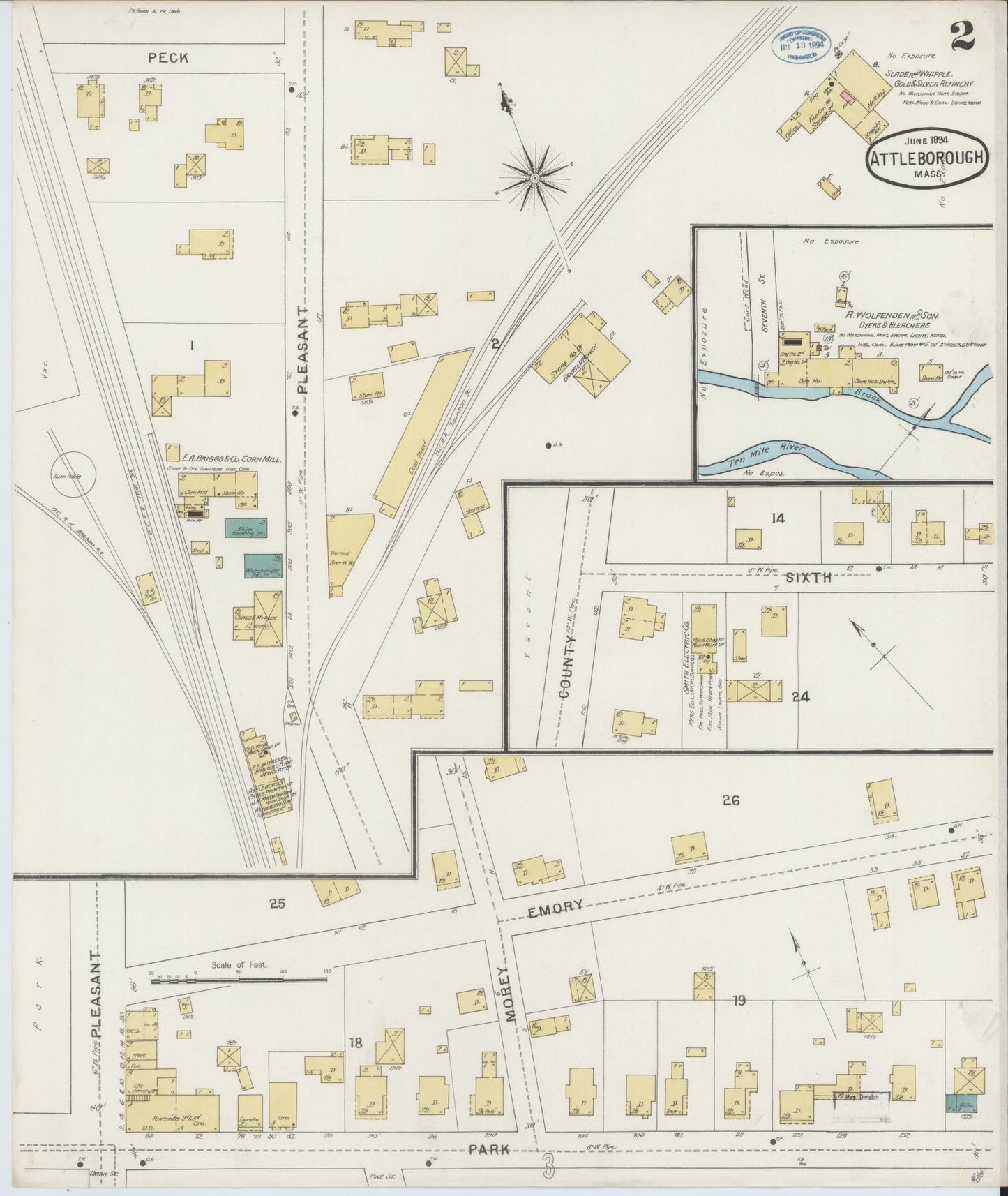 Sanborn Fire Insurance Map from Attleboro, Bristol County, Massachusetts (1894), Sheet #0002 - Complete Map Set gallery image, historic Sanborn map, vintage wall art, Massachusetts Massachusetts