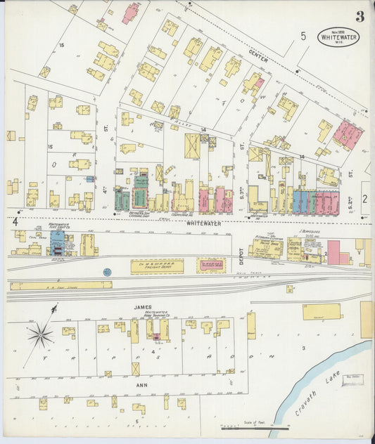 Sanborn Fire Insurance Map from Whitewater, Walworth County, Wisconsin (1898), Sheet #0003 - Historic Sanborn Fire Insurance Map Print, vintage old map wall art, antique decor, genealogy gift, Wisconsin Wisconsin map