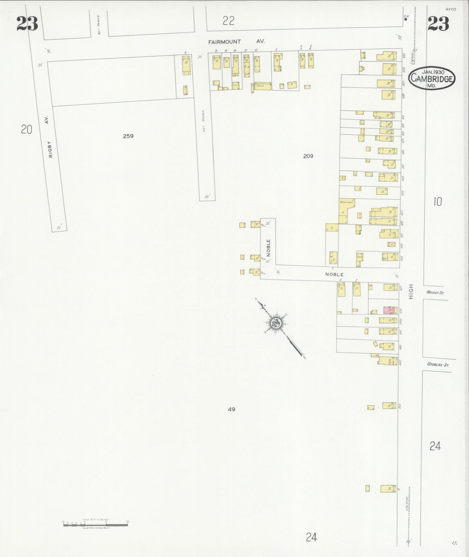 Dorchester, Maryland - 1930 - Sanborn Fire Insurance Map, Sheet #0023 - Historic Sanborn Fire Insurance Map Print, Dorchester Maryland 1930 0023 vintage old map wall art