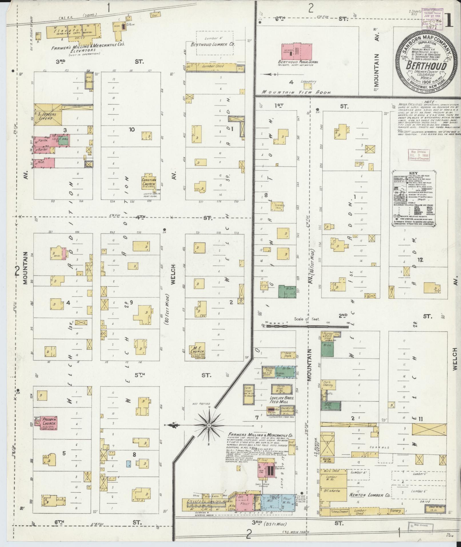 Sanborn Fire Insurance Map from Berthoud, Larimer County, Colorado (1906), Sheet #0001 - Complete Map Set gallery image, historic Sanborn map, vintage wall art, Colorado Colorado