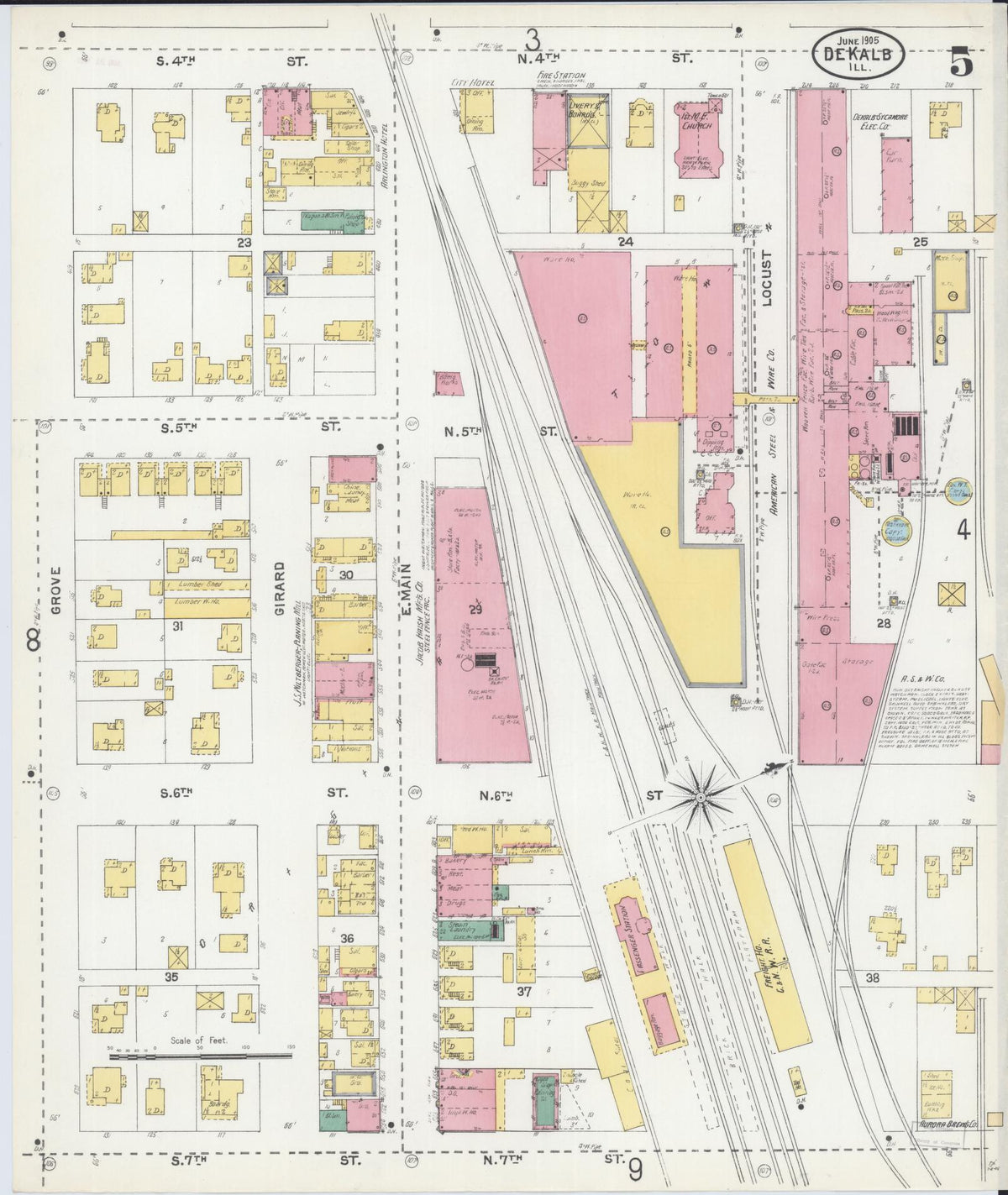 Sanborn Fire Insurance Map from De Kalb, De Kalb County, Illinois (1905), Sheet #0005 - Complete Map Set gallery image, historic Sanborn map, vintage wall art, Illinois Illinois