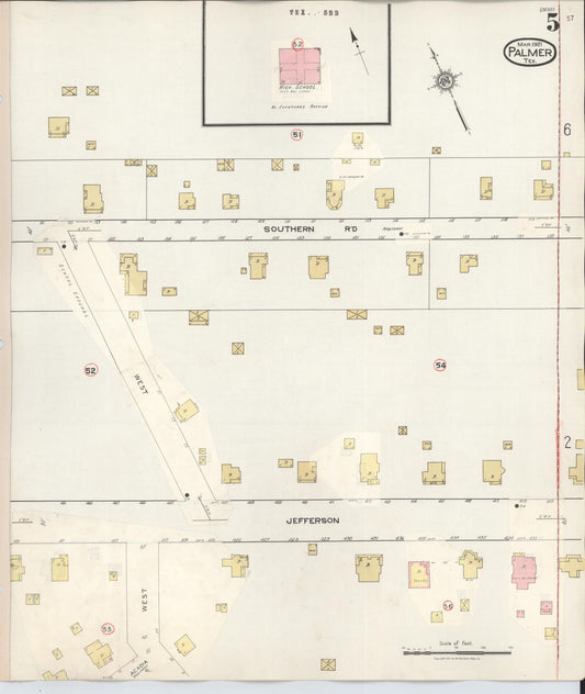 Sanborn Fire Insurance Map from Palmer, Ellis County, Texas (1936), Sheet #0005 - Historic Sanborn Fire Insurance Map Print, vintage old map wall art, antique decor, genealogy gift, Texas Texas map