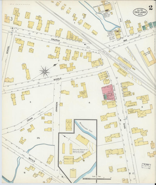 Sanborn Fire Insurance Map from Oakland, Kennebec County, Maine (1903), Sheet #0002 - Historic Sanborn Fire Insurance Map Print, vintage old map wall art, antique decor, genealogy gift, Maine Maine map