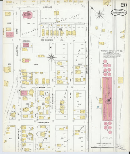 Sanborn Fire Insurance Map from East Liverpool, Columbiana County, Ohio (1908), Sheet #0020 - Historic Sanborn Fire Insurance Map Print, vintage old map wall art, antique decor, genealogy gift, Ohio Ohio map