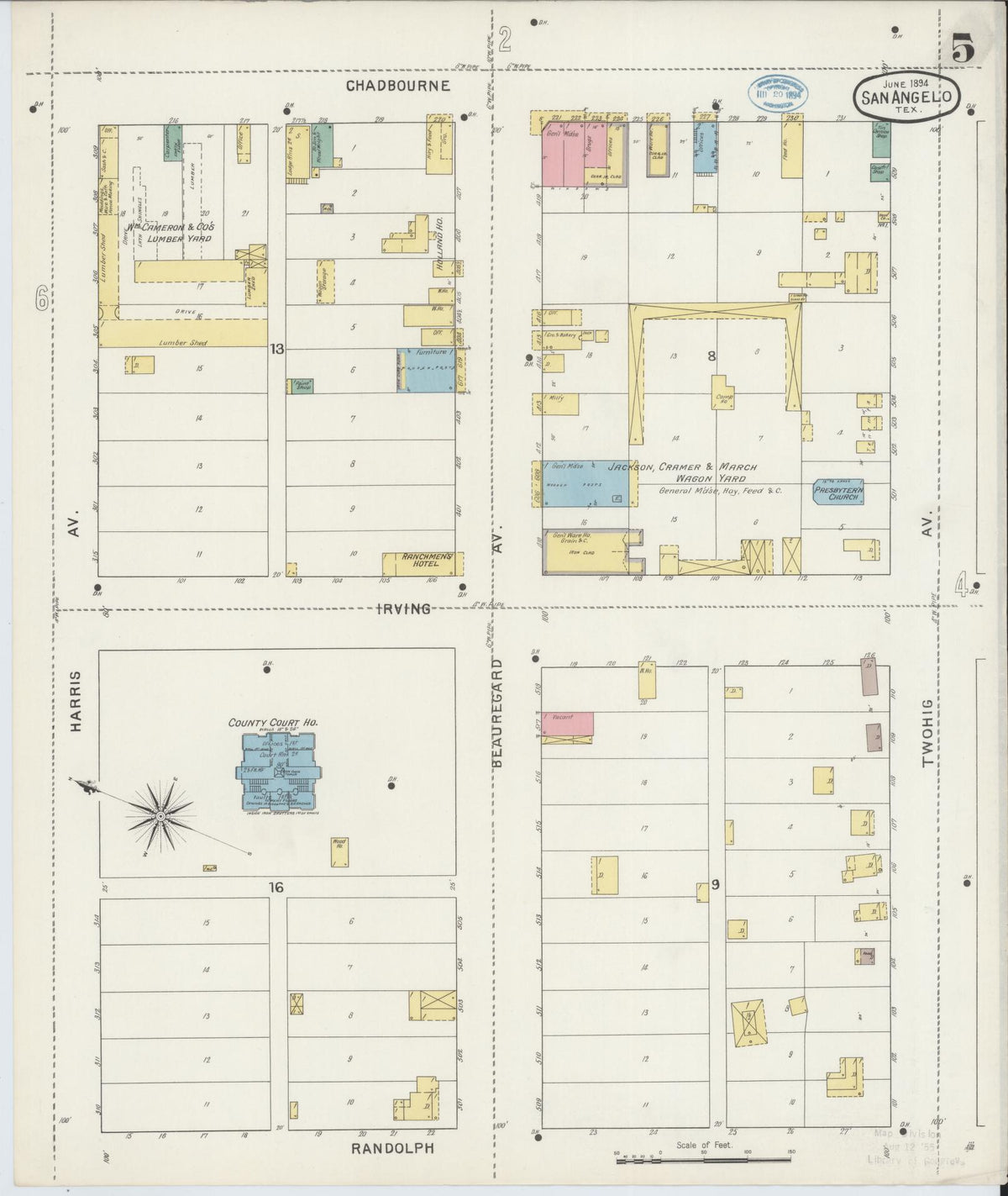 Sanborn Fire Insurance Map from San Angelo, Tom Green County, Texas (1894), Sheet #0005 - Complete Map Set gallery image, historic Sanborn map, vintage wall art, Texas Texas