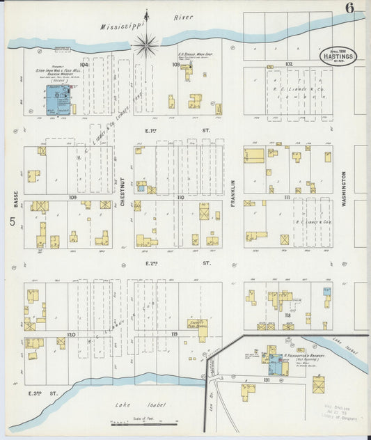 Sanborn Fire Insurance Map from Hastings, Dakota County, Minnesota (1898), Sheet #0006 - Historic Sanborn Fire Insurance Map Print, vintage old map wall art, antique decor, genealogy gift, Minnesota Minnesota map