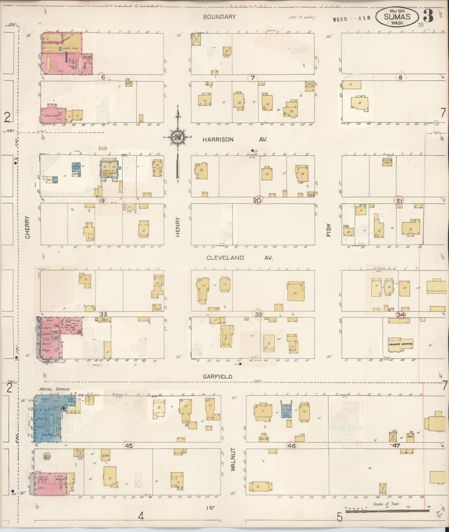 Sanborn Fire Insurance Map from Sumas, Whatcom County, Washington (1932), Sheet #0003 - Historic Sanborn Fire Insurance Map Print, vintage old map wall art, antique decor, genealogy gift, Washington Washington map
