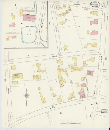Sanborn Fire Insurance Map from Millbury, Worcester County, Massachusetts (1913), Sheet #0004 - Historic Sanborn Fire Insurance Map Print, vintage old map wall art, antique decor, genealogy gift, Massachusetts Massachusetts map