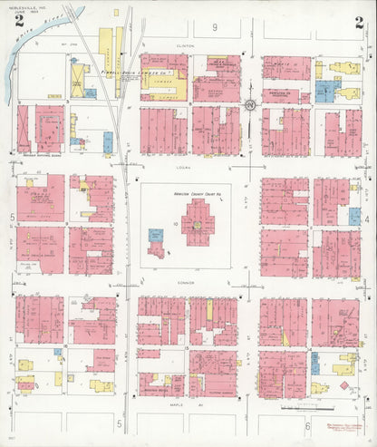 Sanborn Fire Insurance Map from Noblesville, Hamilton County, Indiana (1933), Sheet #0002 - Historic Sanborn Fire Insurance Map Print, vintage old map wall art, antique decor, genealogy gift, Indiana Indiana map