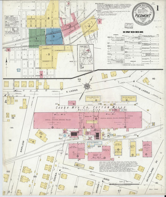 Sanborn Fire Insurance Map from Piedmont, Calhoun County, Alabama (1917), Sheet #0001 - Complete Map Set gallery image, historic Sanborn map, vintage wall art, Alabama Alabama