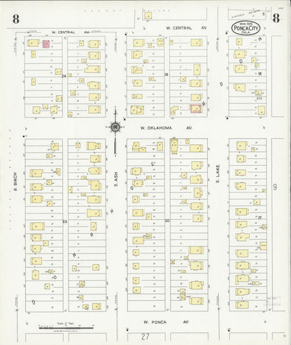 Sanborn Fire Insurance Map from Ponca City, Kay County, Oklahoma (1925), Sheet #0008 - Complete Map Set gallery image, historic Sanborn map, vintage wall art, Oklahoma Oklahoma
