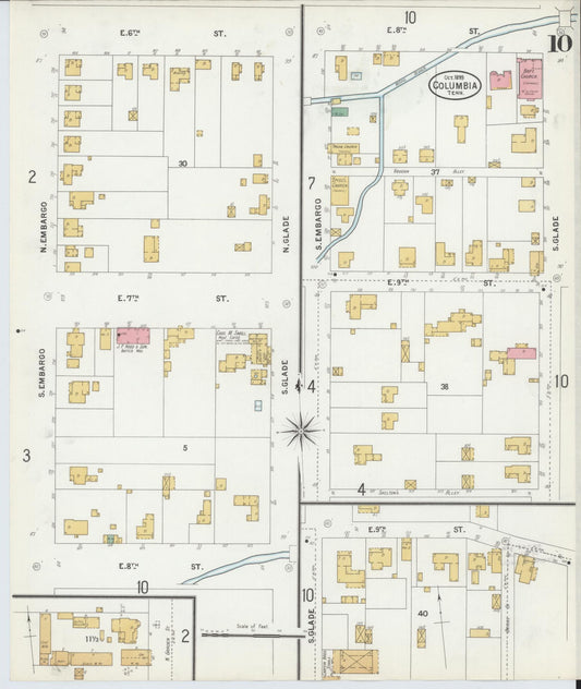 Sanborn Fire Insurance Map from Columbia, Maury County, Tennessee (1899), Sheet #0010 - Historic Sanborn Fire Insurance Map Print, vintage old map wall art, antique decor, genealogy gift, Tennessee Tennessee map