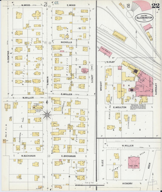 Sanborn Fire Insurance Map from Bloomington, McLean County, Illinois (1901), Sheet #0022 - Historic Sanborn Fire Insurance Map Print, vintage old map wall art, antique decor, genealogy gift, Illinois Illinois map