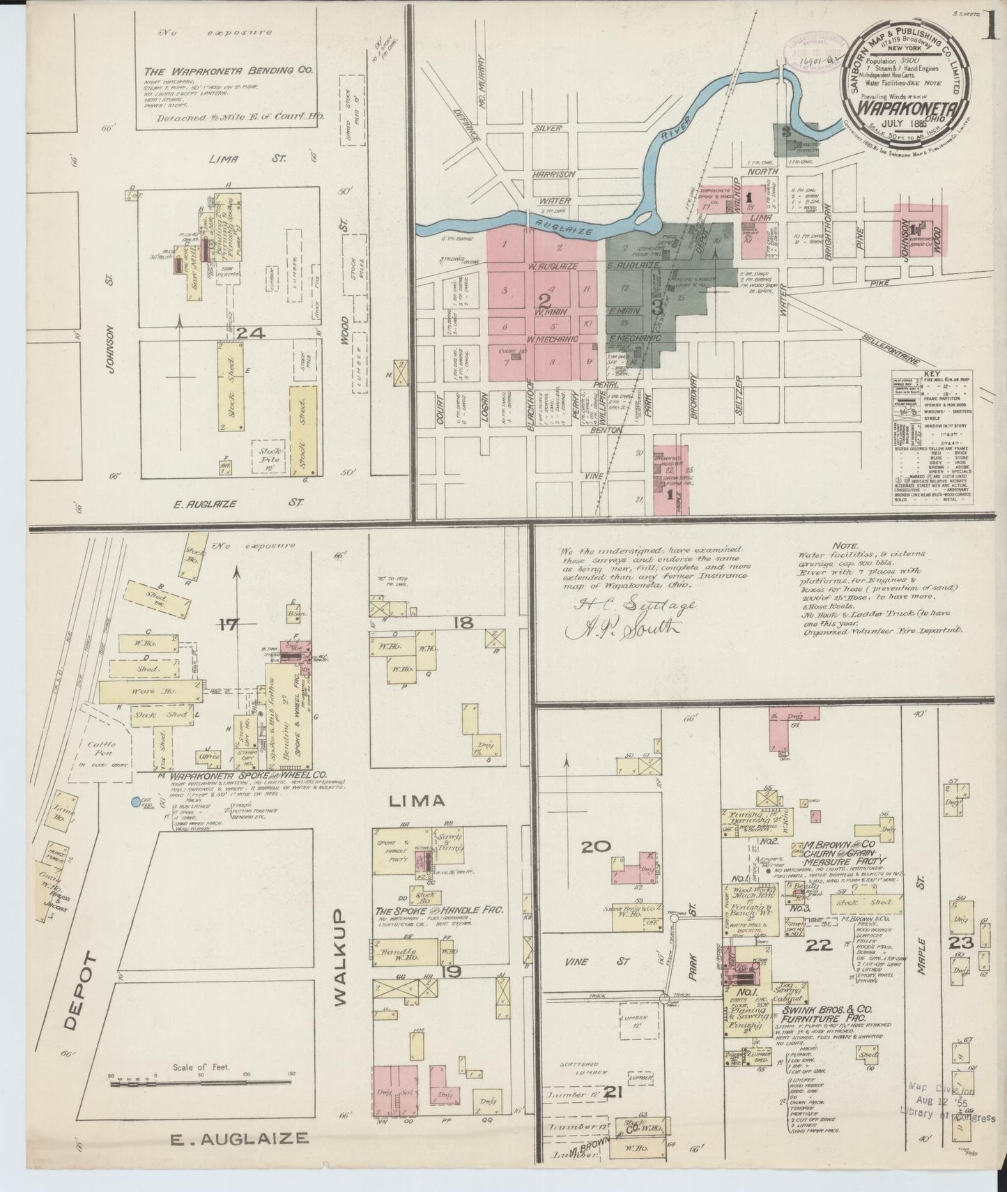 Sanborn Fire Insurance Map from Wapakoneta, Auglaize County, Ohio (1885), Sheet #0001 - Complete Map Set gallery image, historic Sanborn map, vintage wall art, Ohio Ohio