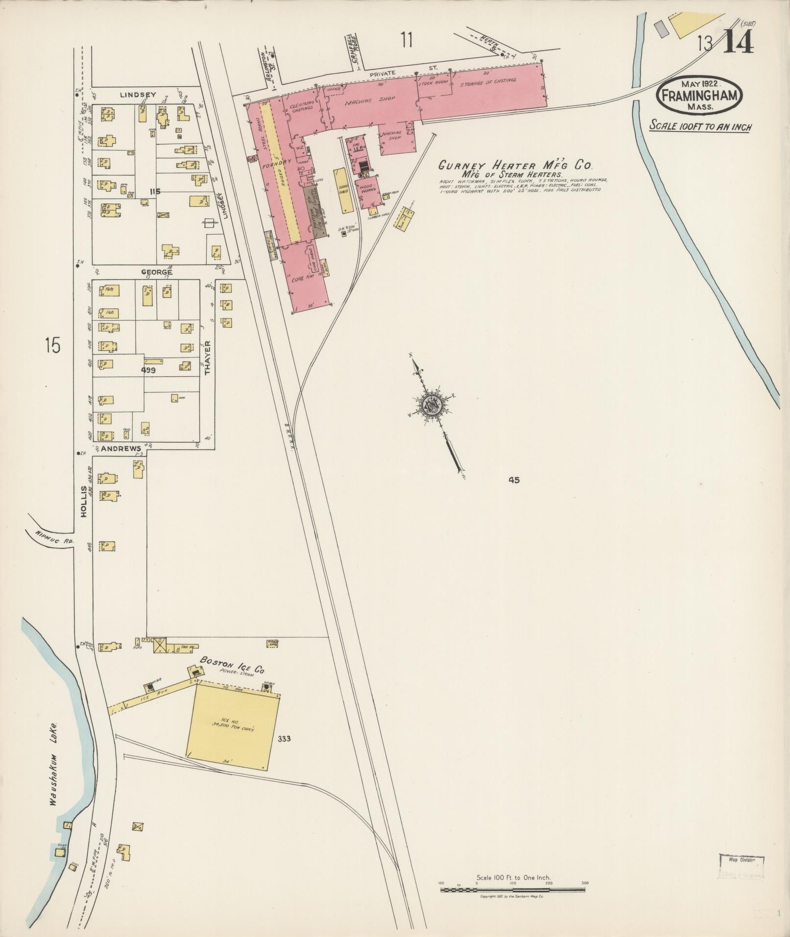 Sanborn Fire Insurance Map from Framingham, Middlesex County, Massachusetts (1922), Sheet #0014 - Complete Map Set gallery image, historic Sanborn map, vintage wall art, Massachusetts Massachusetts