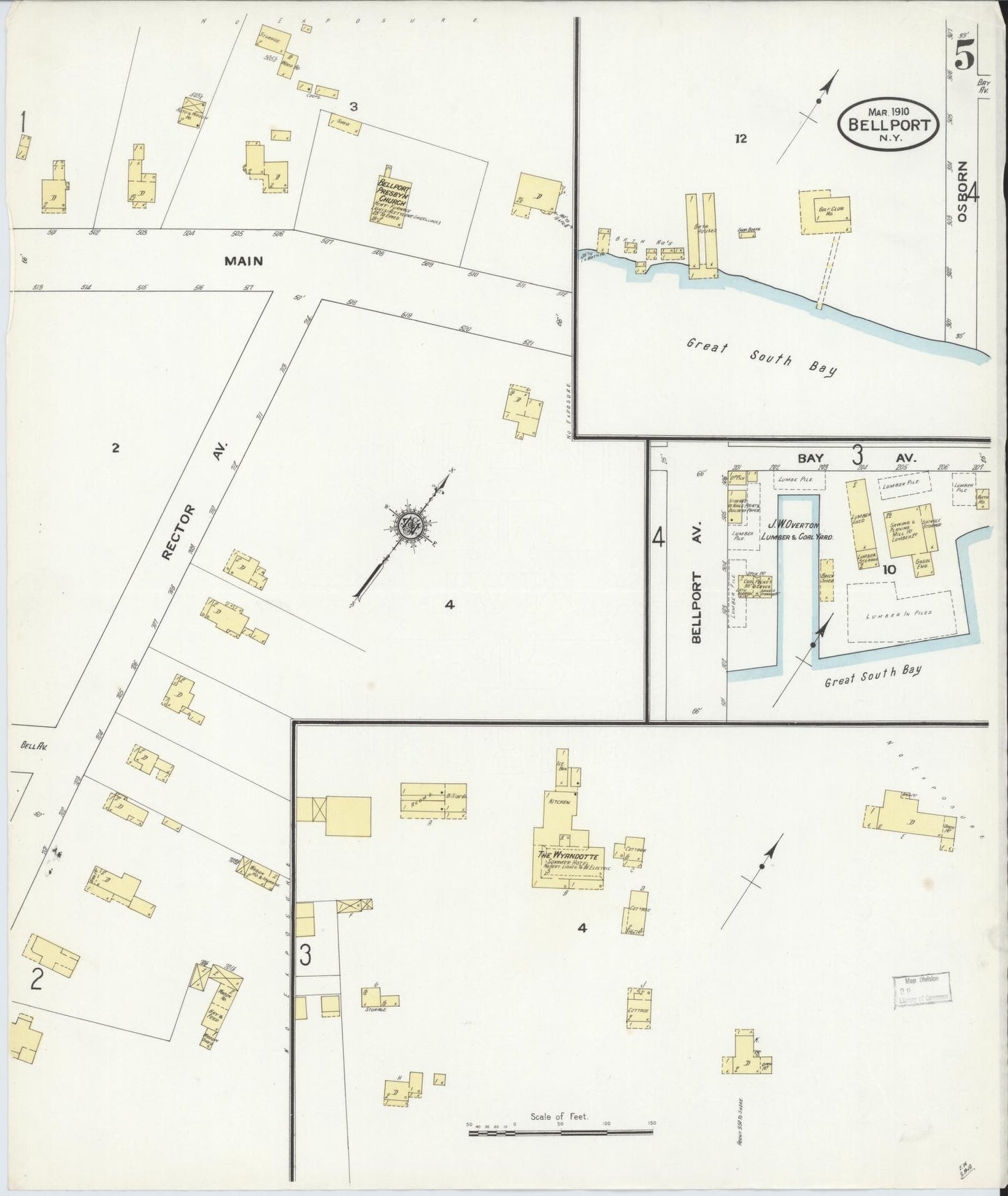Sanborn Fire Insurance Map from Bellport, Suffolk County, New York (1910), Sheet #0005 - Complete Map Set gallery image, historic Sanborn map, vintage wall art, New York New York
