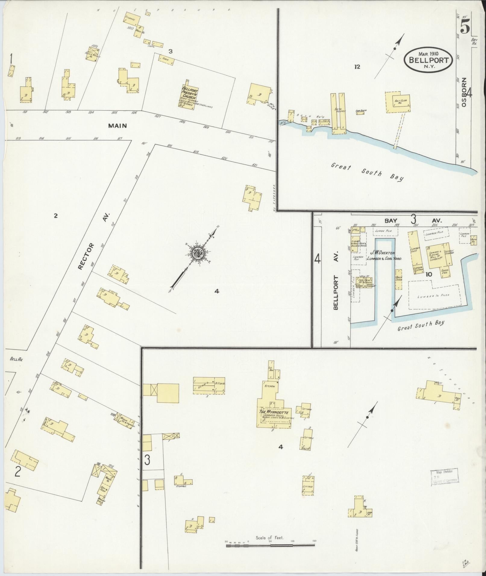 Sanborn Fire Insurance Map from Bellport, Suffolk County, New York (1910), Sheet #0005 - Complete Map Set gallery image, historic Sanborn map, vintage wall art, New York New York