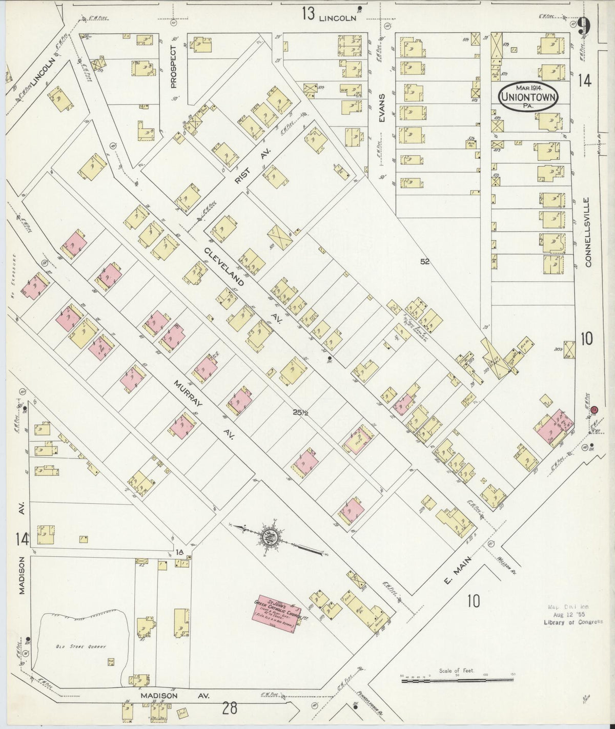 Sanborn Fire Insurance Map from Uniontown, Fayette County, Pennsylvania (1914), Sheet #0009 - Complete Map Set gallery image, historic Sanborn map, vintage wall art, Pennsylvania Pennsylvania