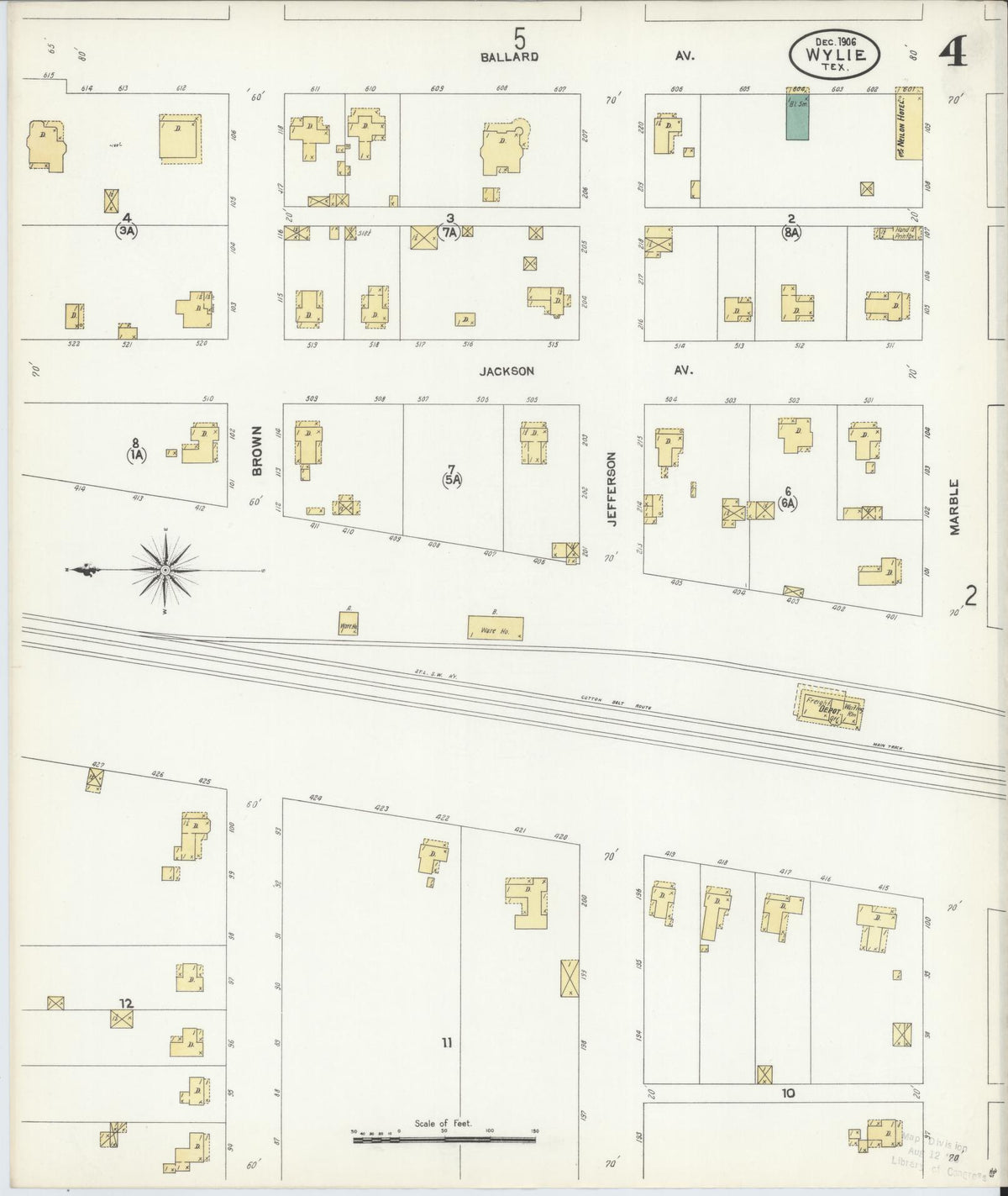 Sanborn Fire Insurance Map from Wylie, Collin County, Texas (1906), Sheet #0004 - Complete Map Set gallery image, historic Sanborn map, vintage wall art, Texas Texas
