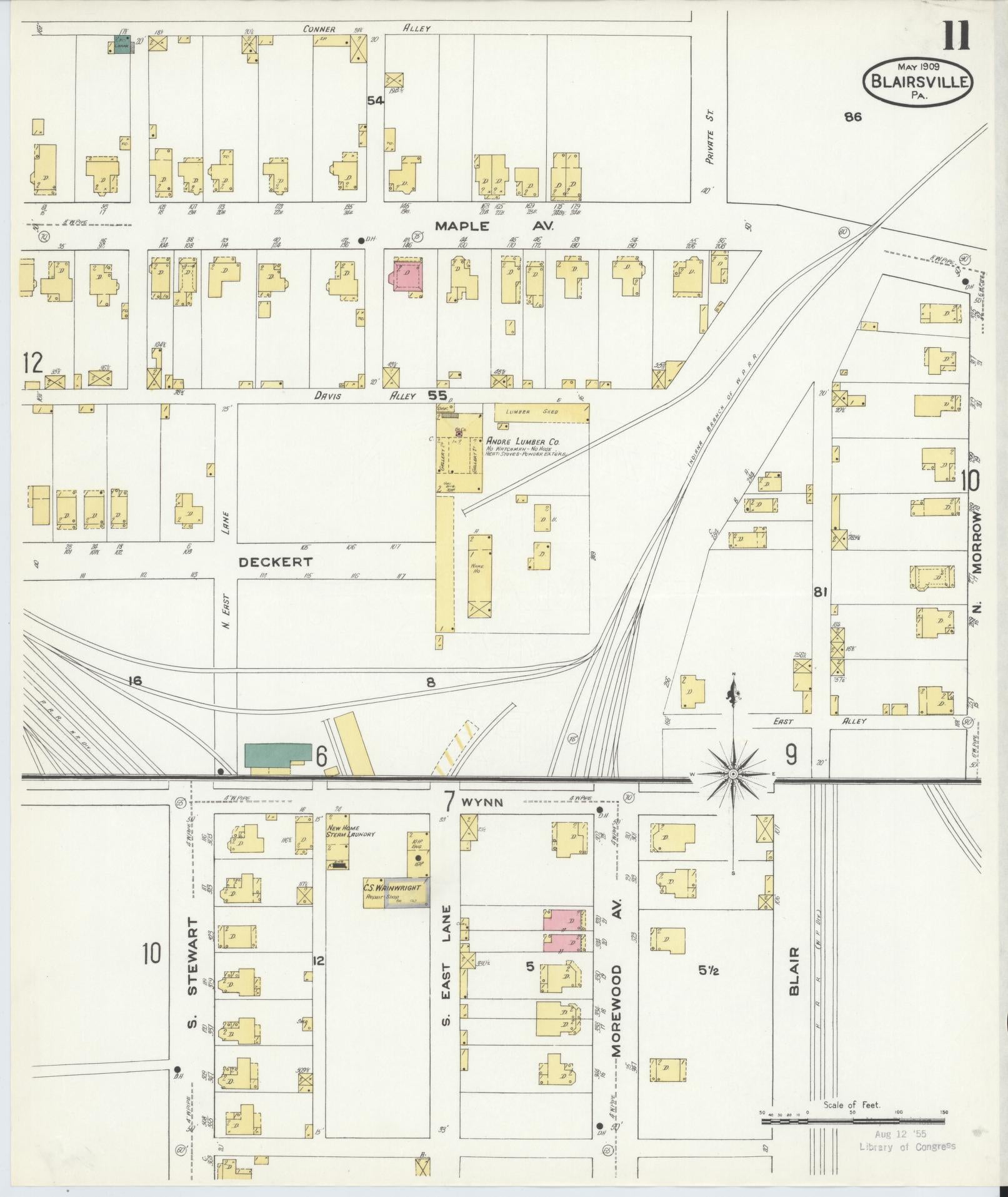 Sanborn Fire Insurance Map from Blairsville, Indiana County, Pennsylvania (1909), Sheet #0011 - Historic Sanborn Fire Insurance Map Print, vintage old map wall art, antique decor, genealogy gift, Pennsylvania Pennsylvania map