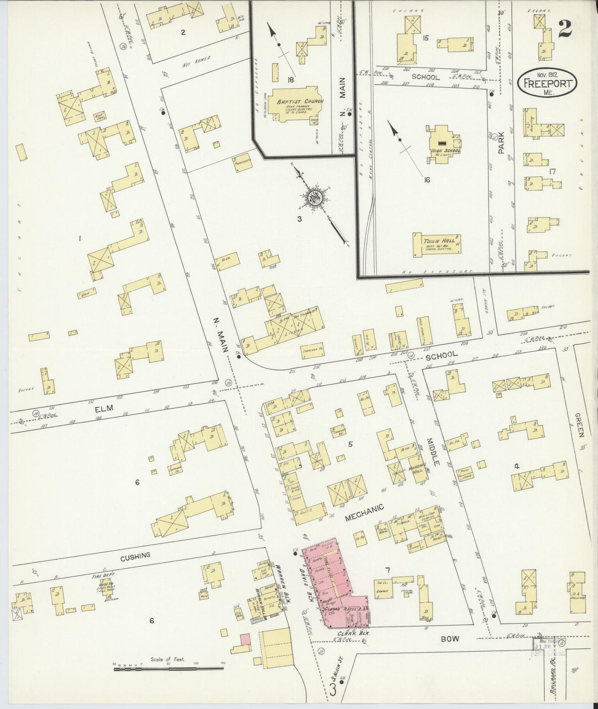 Sanborn Fire Insurance Map from Freeport, Cumberland County, Maine (1912), Sheet #0002 - Complete Map Set gallery image, historic Sanborn map, vintage wall art, Maine Maine