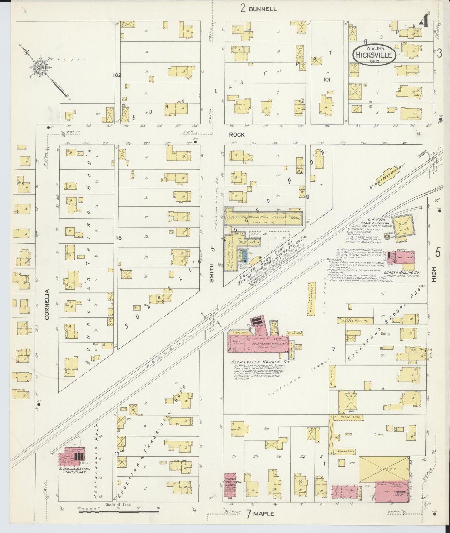 Sanborn Fire Insurance Map from Hicksville, Defiance County, Ohio (1913), Sheet #0004 - Historic Sanborn Fire Insurance Map Print, vintage old map wall art, antique decor, genealogy gift, Ohio Ohio map