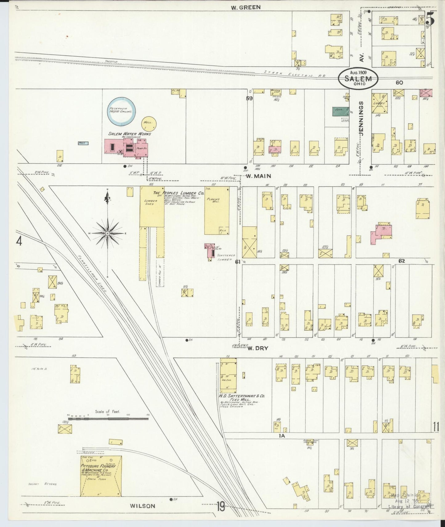 Sanborn Fire Insurance Map from Salem, Columbiana County, Ohio (1909), Sheet #0005 - Complete Map Set gallery image, historic Sanborn map, vintage wall art, Ohio Ohio