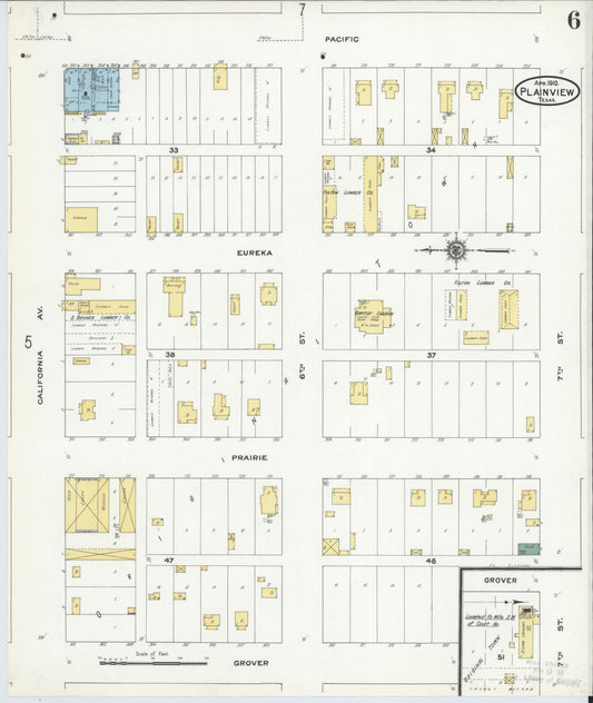 Sanborn Fire Insurance Map from Plainview, Hale County, Texas (1910), Sheet #0006 - Historic Sanborn Fire Insurance Map Print, vintage old map wall art, antique decor, genealogy gift, Texas Texas map