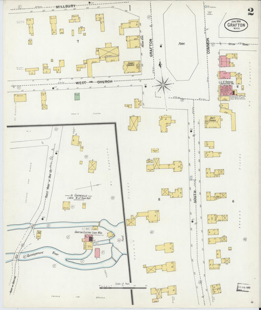 Sanborn Fire Insurance Map from Grafton, Worcester County, Massachusetts (1889), Sheet #0002 - Historic Sanborn Fire Insurance Map Print, vintage old map wall art, antique decor, genealogy gift, Massachusetts Massachusetts map