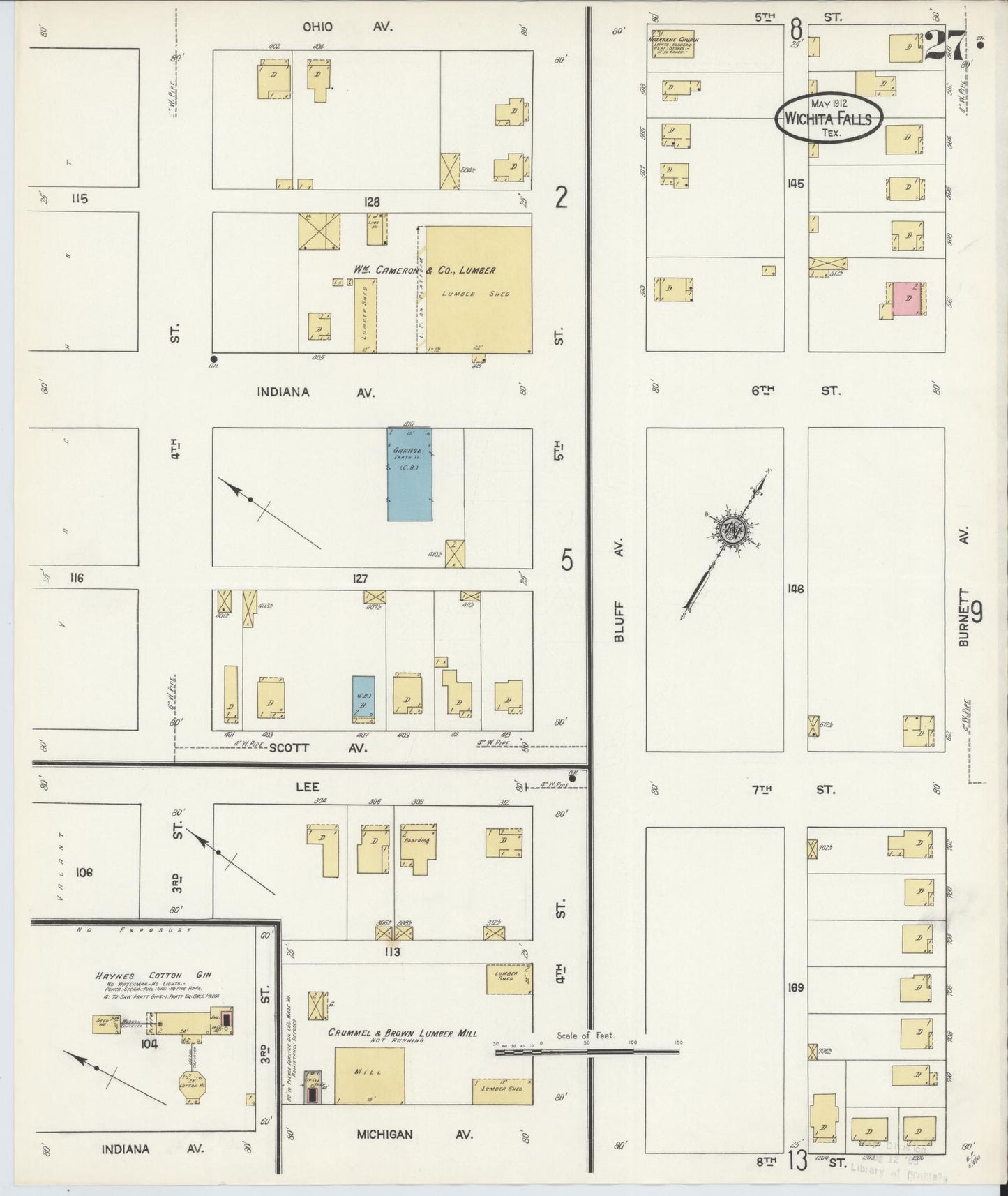 Sanborn Fire Insurance Map from Wichita Falls, Wichita County, Texas (1912), Sheet #0027 - Complete Map Set gallery image, historic Sanborn map, vintage wall art, Texas Texas